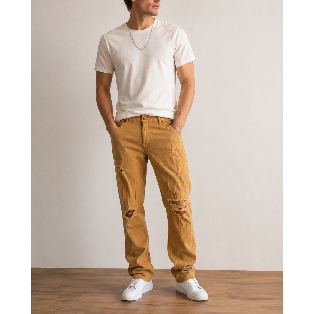 Jordan Craig Sean Distressed Straight Leg Jeans Tobacco Brown 38x32